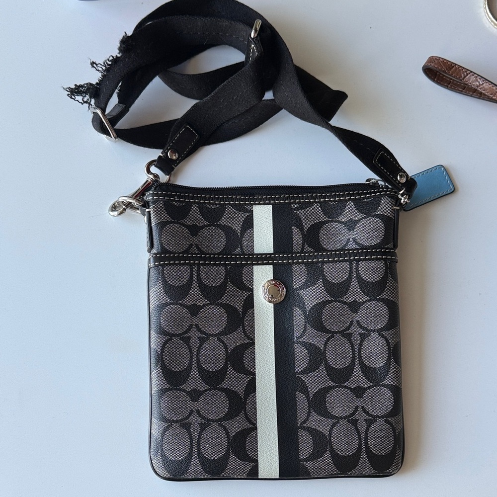 Coach Signature Black and Gray Crossbody Bag